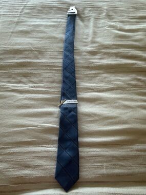 Calvin Klein Steel Blue Plaid Silk Tie